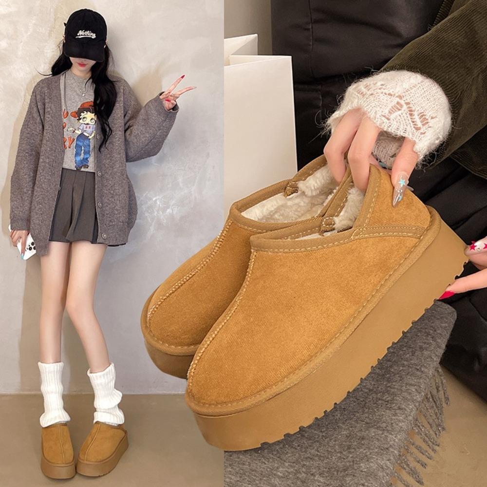 Mode Damen Einzelstiefel Winter Neu Dicke Sohle Mattiert und Fleece Dicke Schneestiefel Bequem Warm Abriebfest Baumwollstiefel