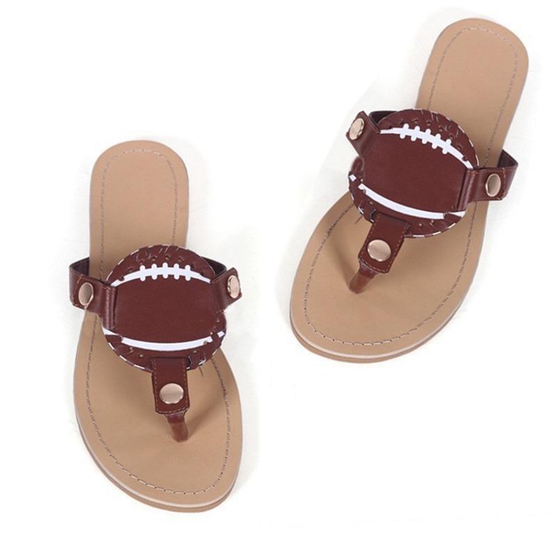 Fishbone Print Summer Football Baseball Softball Toe Flat Bottom Cool Slippers Women's Buckle with Beach Flip-flops