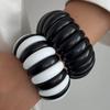 Salircon 3 Styles Boho Resin Geometric Chunky Bangles Women Hip Hop Punk Black White Stacking Elastic Bracelet Y2K Jewelry