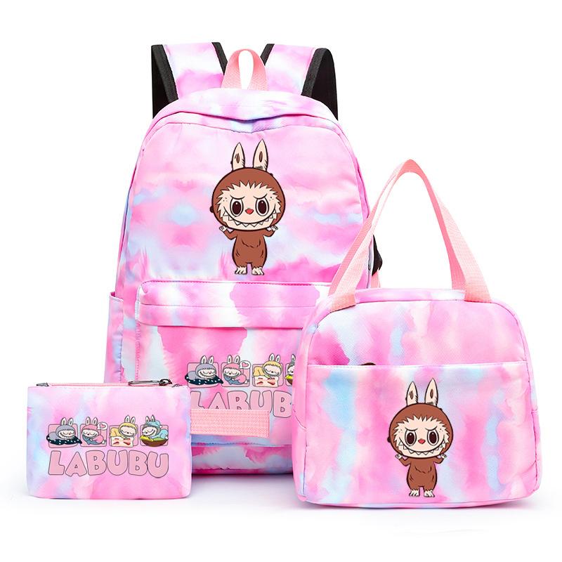 3Pcs/set  Printed Backpack with Lunch Bag Pencil Case Boy Girl Knapsack Teenage Student Large Capacity Colorful Bookbag