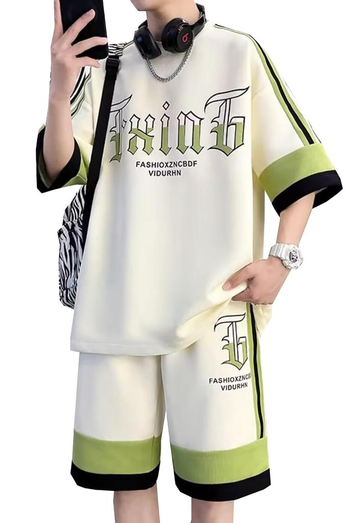 KTNCFD Short Sleeve Summer Plus Jersey and Loose Fit Men's Set, Sizes, 2-Piece Set, T-Shirt, Top, Shorts, Sportswear, Sweatshirt, Loungewear, (8XL,