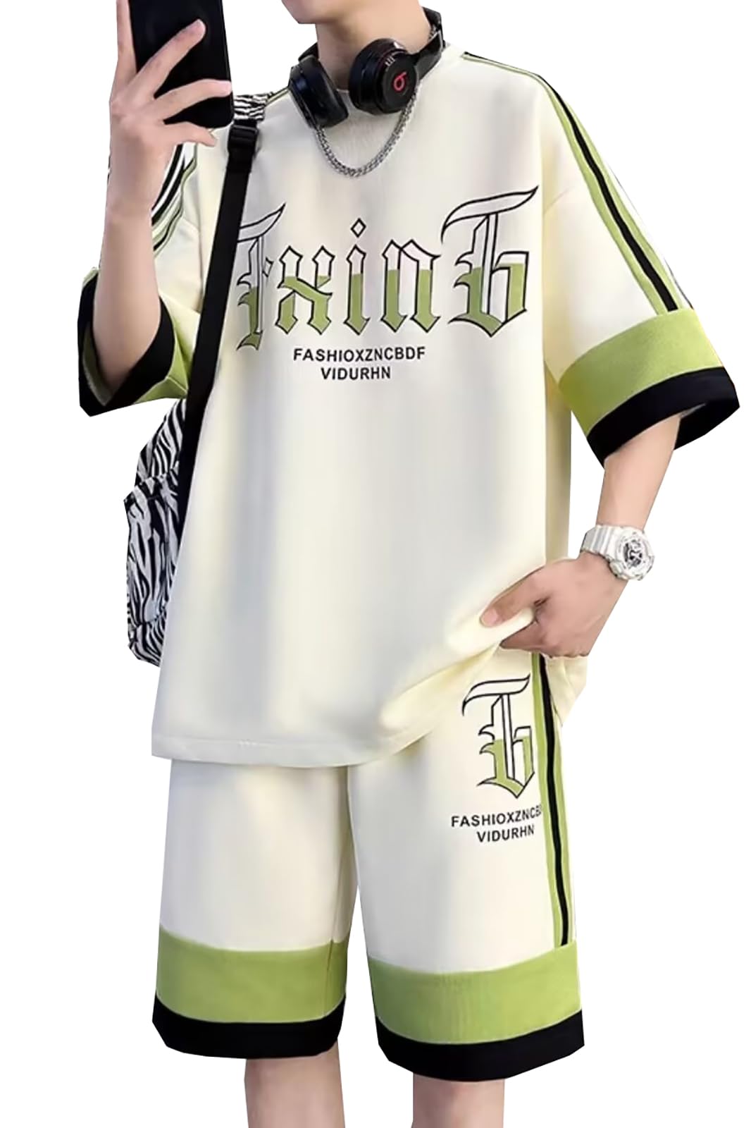 

KTNCFD Летний комплект с коротким рукавом плюс джерси и мужской комплект свободного кроя, Размеры, Комплект из 2 предметов, Футболка, Топ, Шорты, Спортивная одежда, Толстовка, Домашняя одежда, (8XL, белый