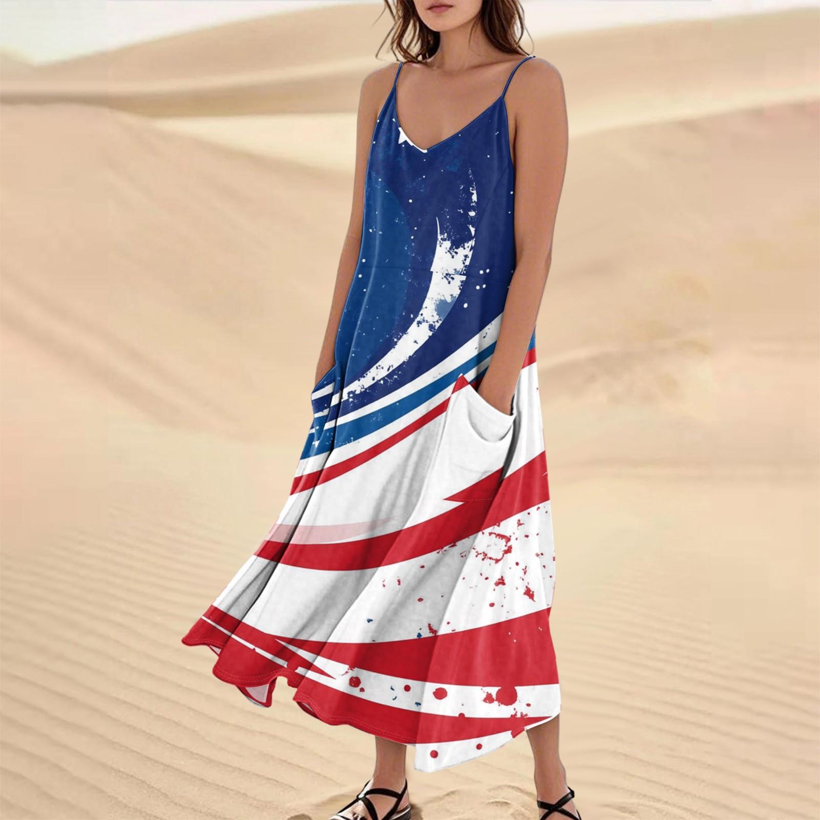 

Жіноча літня сукня Повсякденна вільна з принтом Довгі пляжні сукні для відпустки L синій