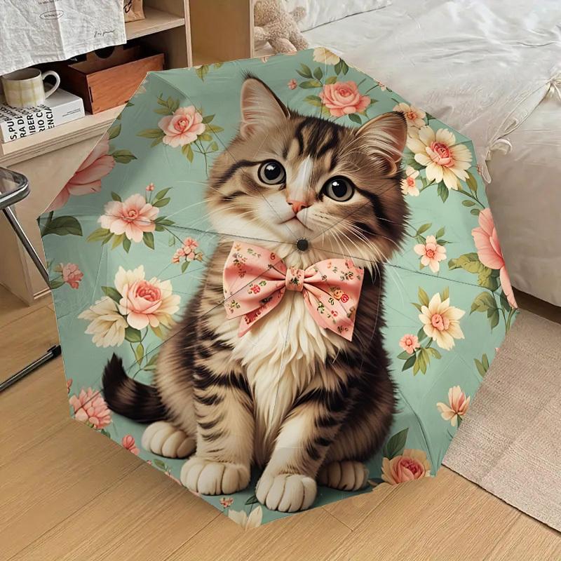 1pc Cat Floral Pattern Automatic Open/Close Umbrella, Formal Events - Ideal Gift for Family or Friends, Outdoor Accessory Yy251211265