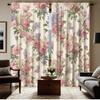 2Pcs Glam Style Floral Printed Curtains, Semi-Sheer Polyester Drapes With Rod Pocket, Machine Washable, Decorative Unlined Windo