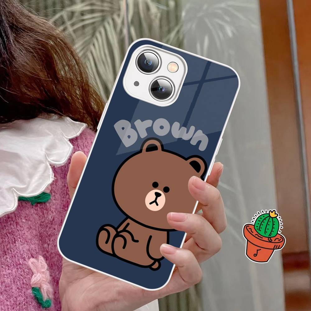 B-BrownS Bear C-ConyS Phone Case Tempered Glass For iphone 14 13 12 11 Pro Mini XS MAX 14Plus X XS XR Fundas