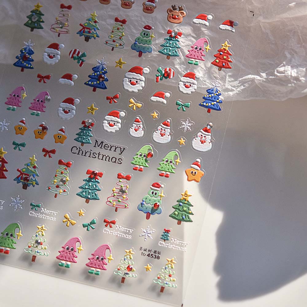 Nail Accessories Christmas Diamond Nail Stickers 5D Diamond Pearl Christmas Tree Christmas Nail Decals Bowknot Snowflake