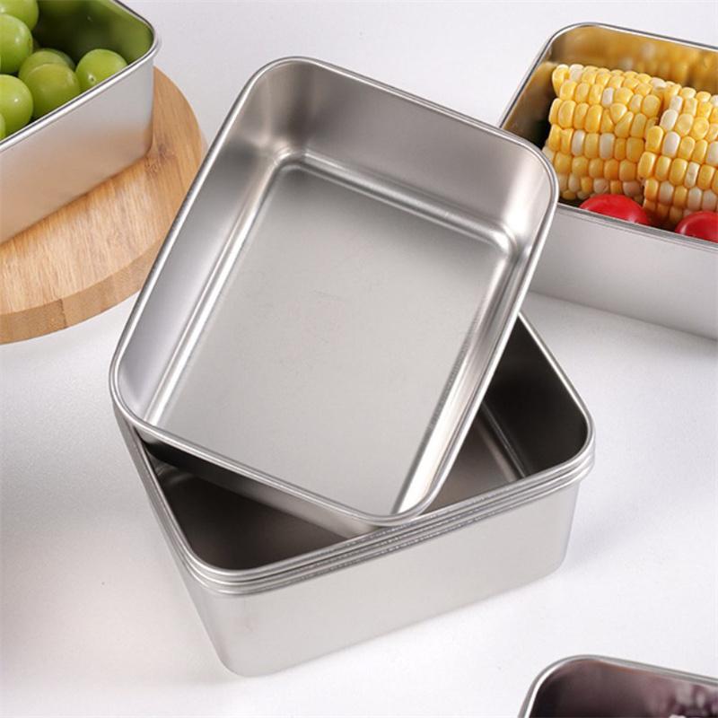 1Pc 600Ml Stainless Steel Refrigerator Food Storage Box With Plastic Lid Prepare Food Freshness Preservation Box Picnic Box