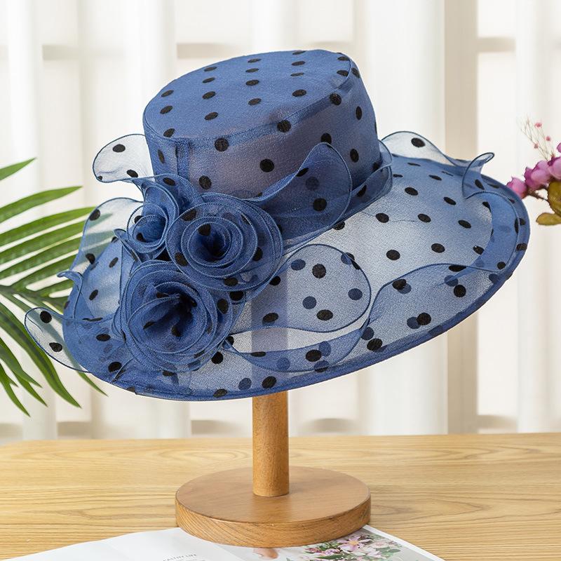Sun hat women summer eaves sun protection polka dot flower foldable travel face cover polka dot beach sun hat