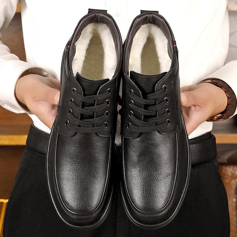 

Зимние бархатные теплые ботинки из натуральной кожи для пожилых людей, шерстяные, с высоким верхом, нескользящие, утолщенные, хлопковые ботинки для отцов среднего и пожилого возраста 44