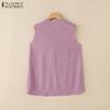 ZANZEA Women Summer Sleeveless Pleated Buttons Up Casual Tank Tops