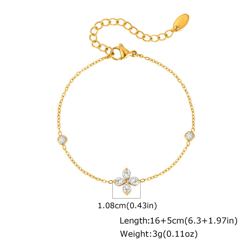Wind Stainless Steel Shiny Zircon Flower Bracelet 18K Gold, Fashionable Light Luxury High-End Jewelry Br-2653