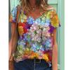 New Flower Floral 3D Print T-shirt Women V-Neck Short Sleeve Tees Y2k Tops Streetwear Harajuku Oversized T Shirts Woman Clothing