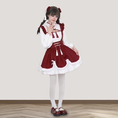 Cosplay Dress Lolita Maid Style Role Play Dress Hollow Out Shirring Contrast