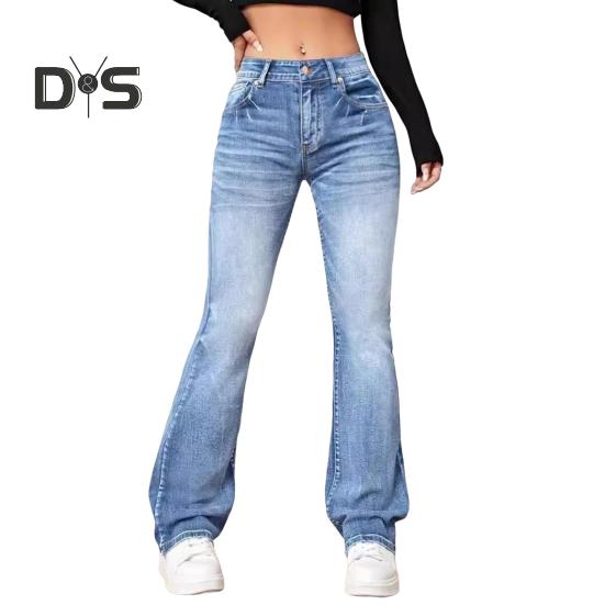 

Женские джинсы с высокой талией, расклешенный подол, застежка-молния на пуговицы, градиентный цвет, свободный крой, множество карманов, уличные брюки, повседневная одежда, длинные брюки L светло-синий