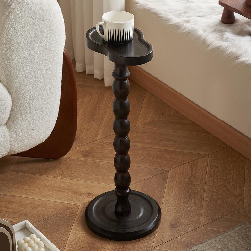 Retro Solid Wood Mini Coffee Table & Movable Side Table with Storage