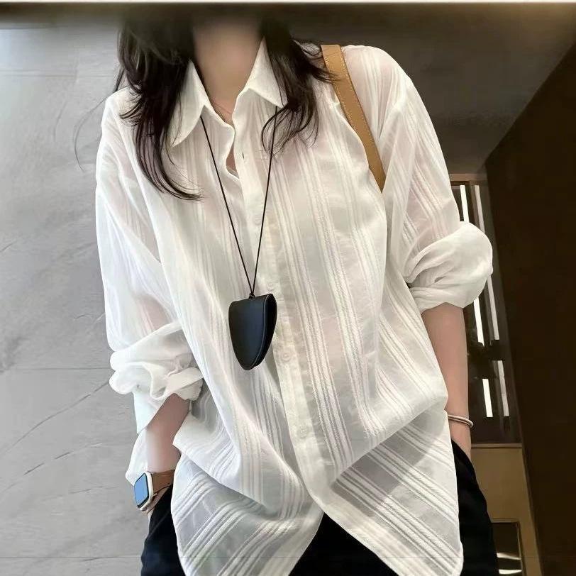 Women's 2026 Summer Cotton Blend Long Sleeve Button-Up Shirt