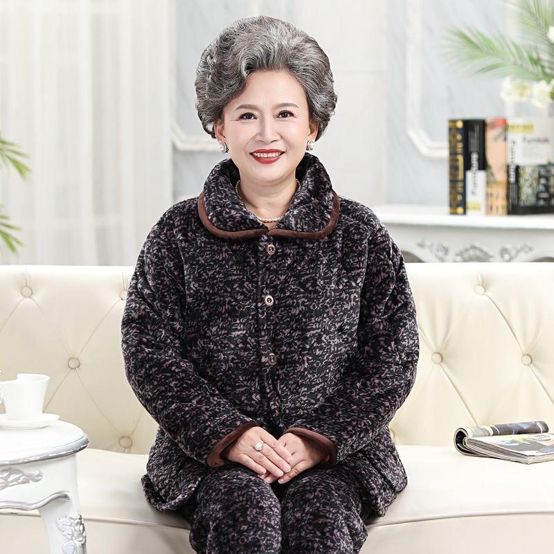 Coral fleece women's pajamas three-layer padded cotton thickened pregnancy postpartum breastfeeding set thermal loungewear