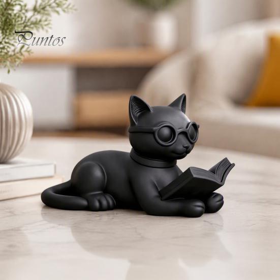 Desktop Ornaments for Office 3D Printed Reading Cat Figurine, Decorative Statue with Eyeglasses, Sculpture Creative Animal Ornament Home Bookshelf