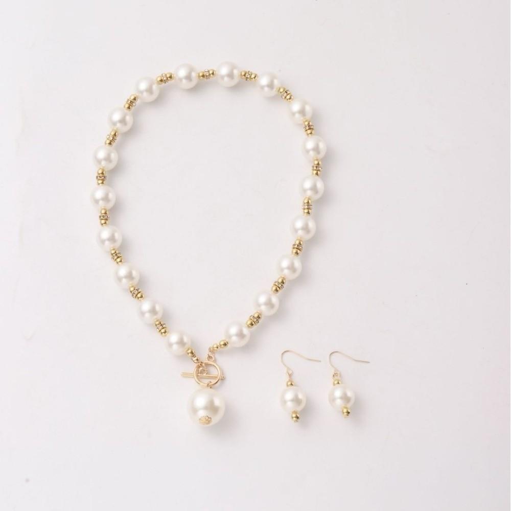 Zircon Pearl Necklace Beaded Earrings Necklace Set New Women's Pearl Jewelry  Anniversary