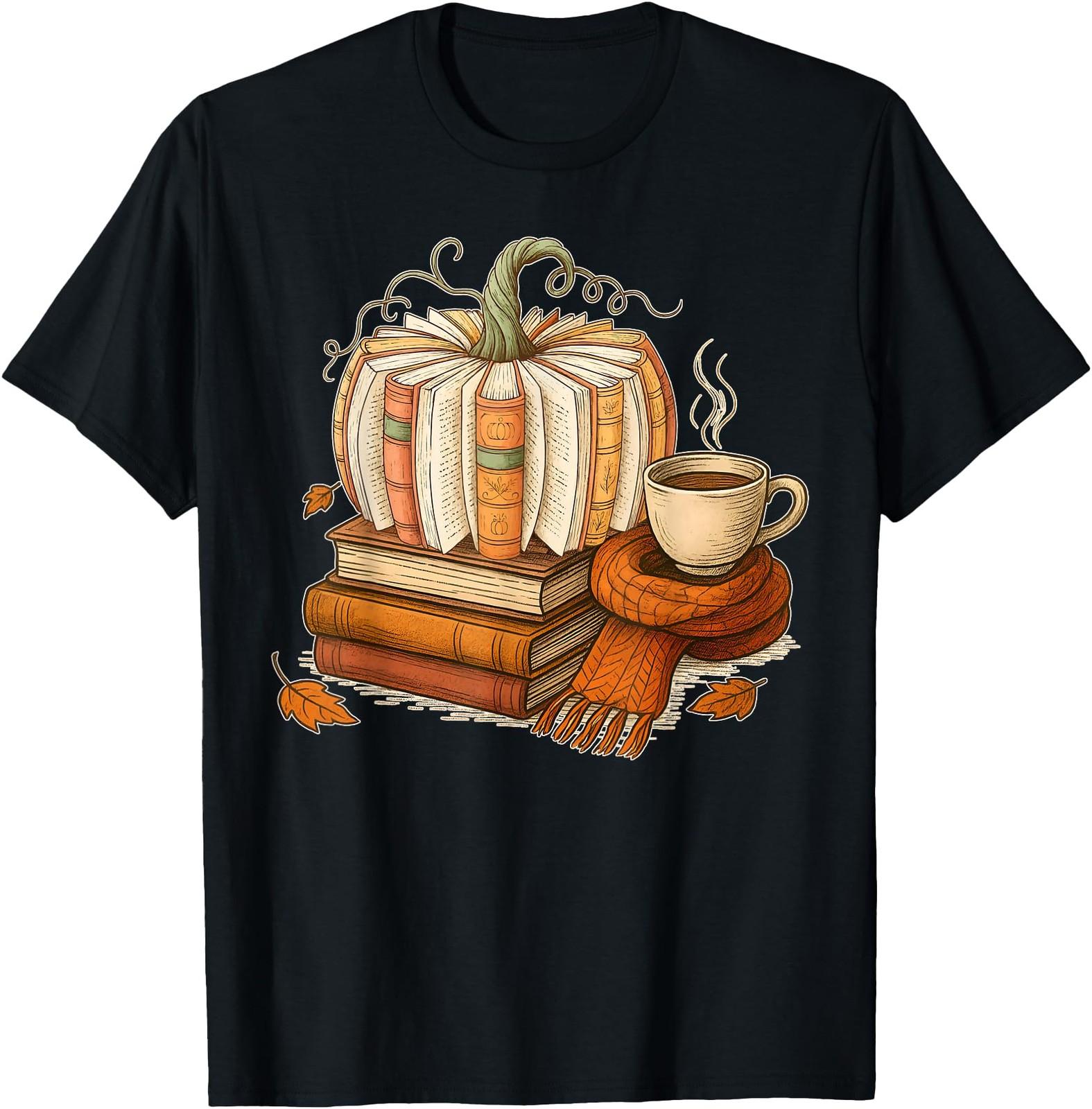 Fall Book Pumpkin Halloween Reading Book Lovers Women Men T-Shirt Mens Womens Tees Top S