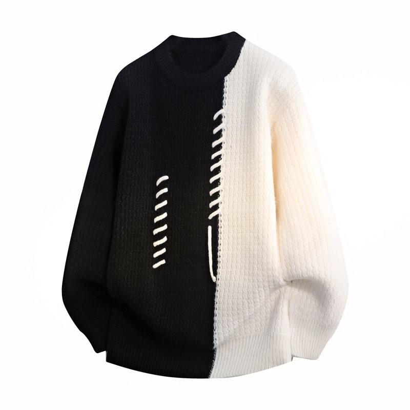 Mens Oversized Colorblock Knit Sweater Loose Fit Warm Winter Pullover Teens Young Adults