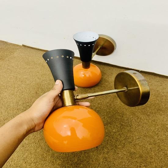1950s Wall Sconce, Mid Century Italian Diablo Sconce, Pair Side by Side Lamps,  Wall  Lights