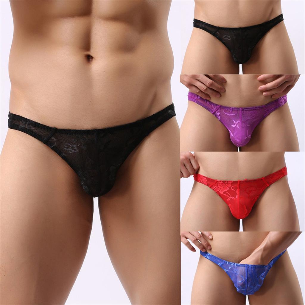 Men's Sexy Mesh Lace Transparent Underwear Sexy Transparent Low Waist Briefs
