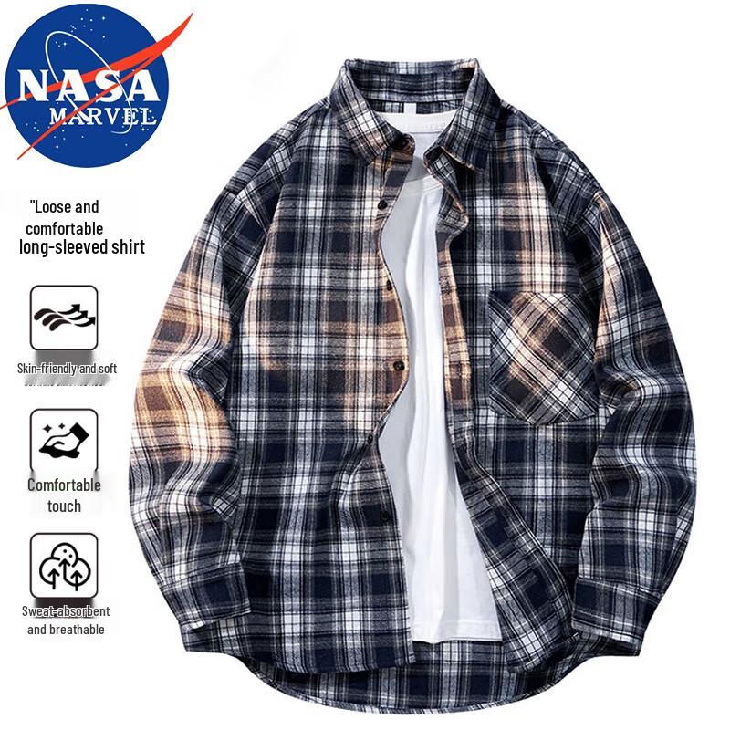 NASA MARVEL Men's Plaid Long Sleeve Shirt