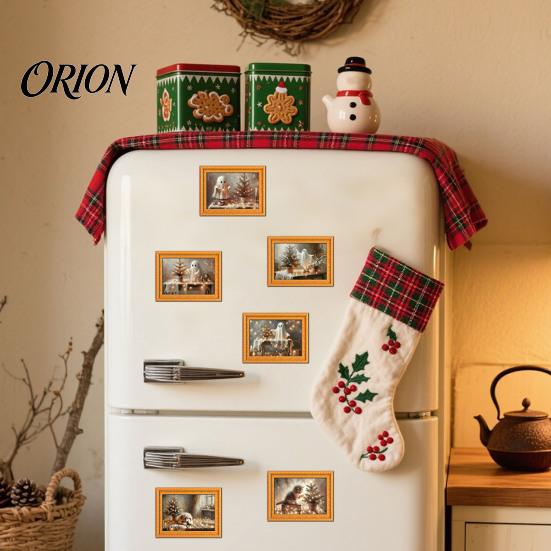 Decorative Metal Cabinet Magnets Christmas Ghost/Dog/Cat Fridge Magnets, Retro Wooden Photo Frame Refrigerator Magnet, Strong Magnetic Decorations