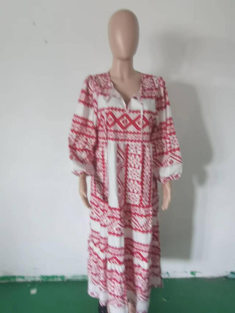 2022 Summer Trendy Geometric Puff Sleeve Dress, Plus Size Women's Fashion.