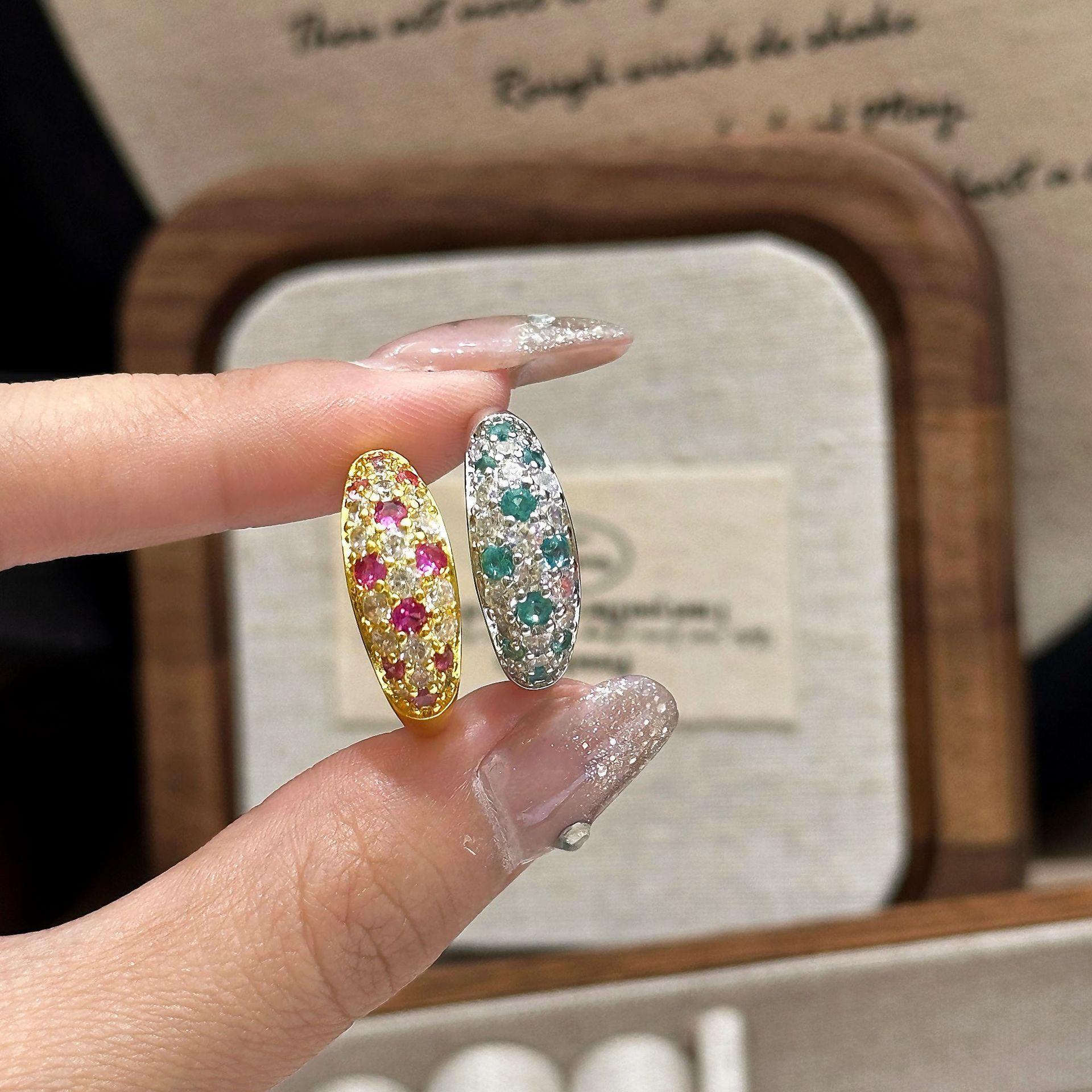 

Popular Paraiba Mint Old Money Style Plant Ring Color Full Diamond Inlaid Pink Corundum Ring