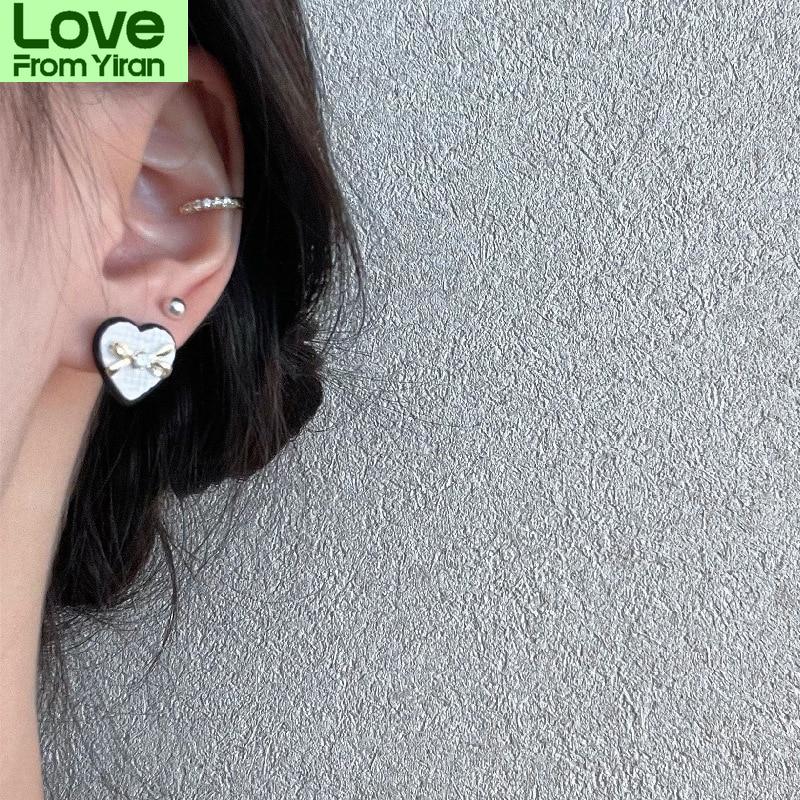 Simple Fashion Bowknot Heart Metallic Stud Earrings  New Korean Style Earings Jewelry Wholesale