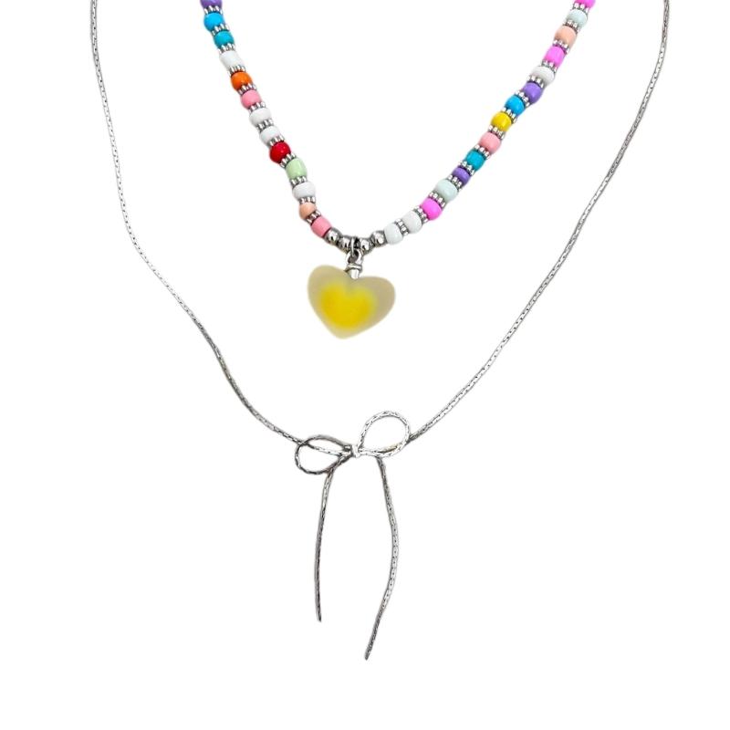 Cute Heart Bead Necklace Heart Charming Choker Chain Jewelry Girls Teen Eye-catching Snake Bone Chain Bowknot Necklace