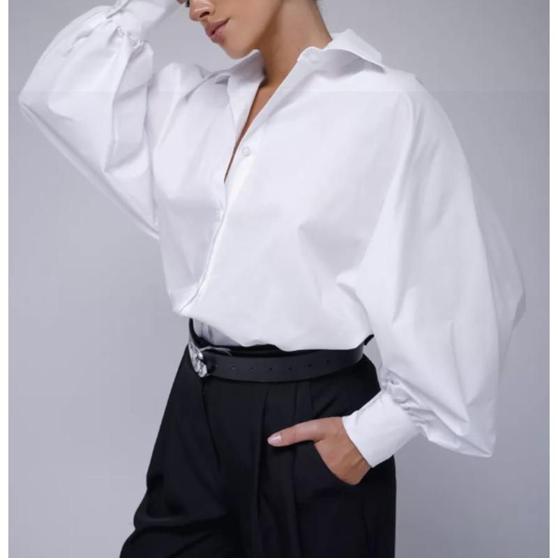 Blusa da Donna Vintage Elegante con Maniche a Bolle e Scollo a V Top Casual per il Lavoro