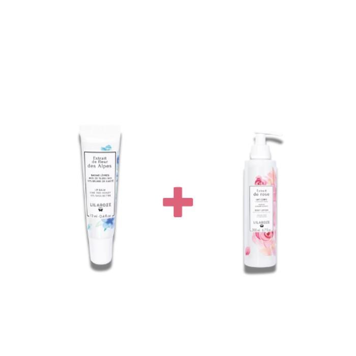 Lilaroze Paris Pack Baume À Lèvres Extrait De Fleur Des Alpes Miel De Tilleul Bio + Lait Corps Extrait De Rose Hydrate Et Apaise Beu