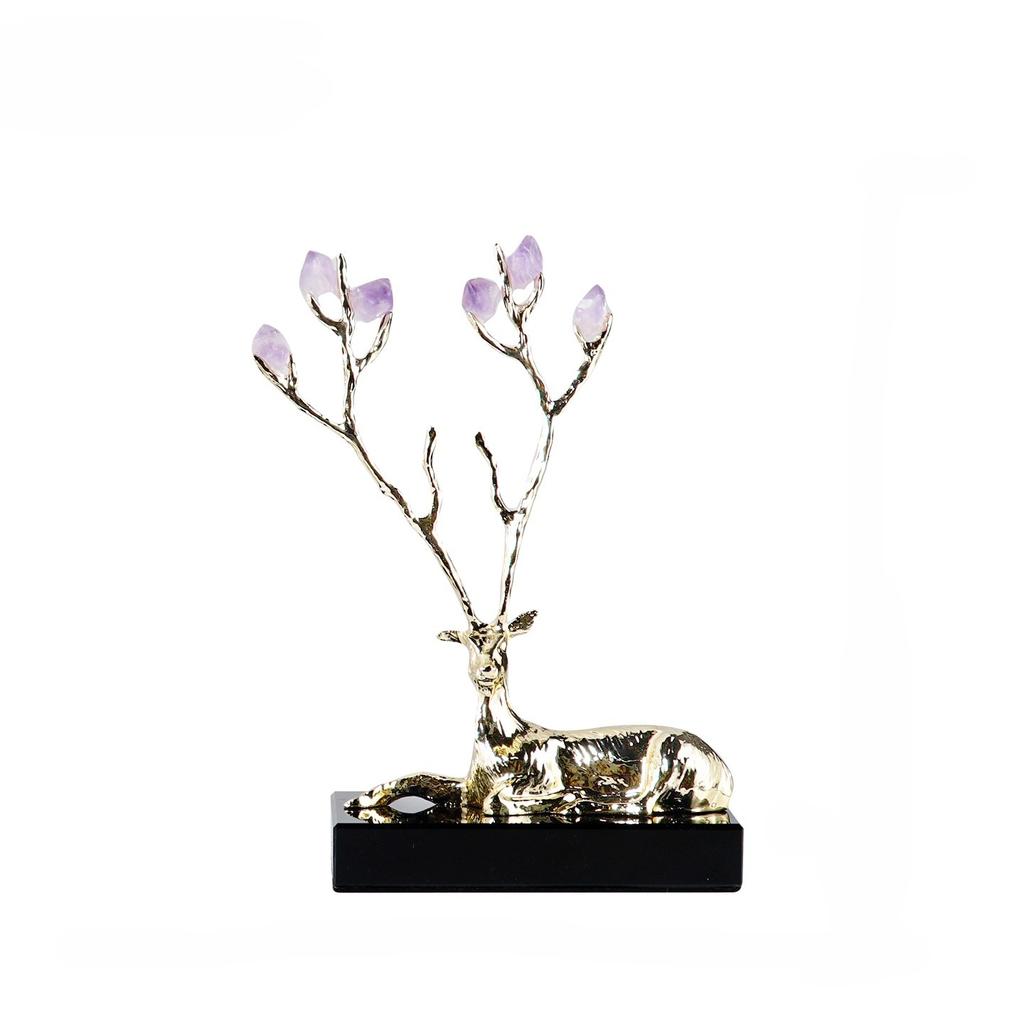 Metal Handicrafts Crystal Deer Figurine Simulation Animal Sculpture Natural Crystal Metal Figurine Home Decoration Accessories