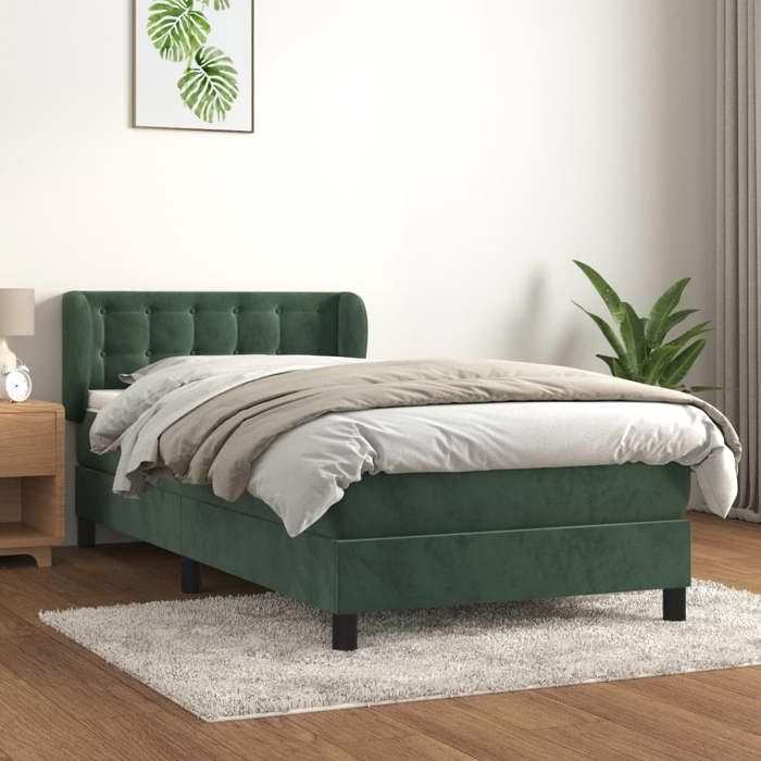 3127712 vidaXL Lit à sommier tapissier avec matelas Vert foncé 90x200 cm