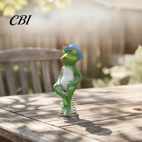 Creative Gifts for Gardeners Frog Garden Statue, Spring Base Resin Figurine, Weatherproof Handmade Gift Ideas Figurine Fence Balcony Patio Lawn