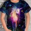 Children's Cartoon Unicorn Printed Colorful Round Neck T-shirt Girls Fashionable Soft Comfortable T-shirt