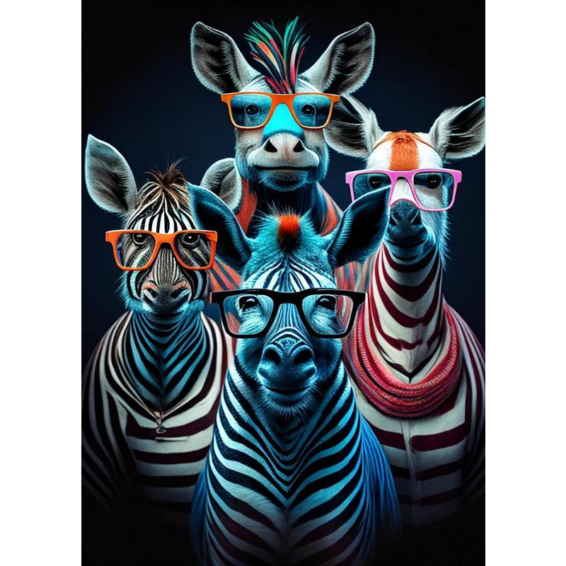 Lustige Zebras mit Brillen Leinwandposter Wandkunst Bilder Gestreifte Tiere Bilderdrucke Wandgemälde für Wohnzimmer Heimdeko