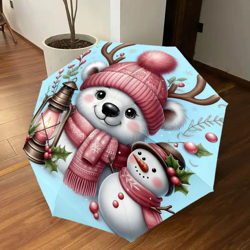 1PC Polar Bear Snowman Automatic Open/Close Umbrella Compact Folding Umbrella with 8-Rib Shaft Lightweight Esign, Fashion Lovers1255A