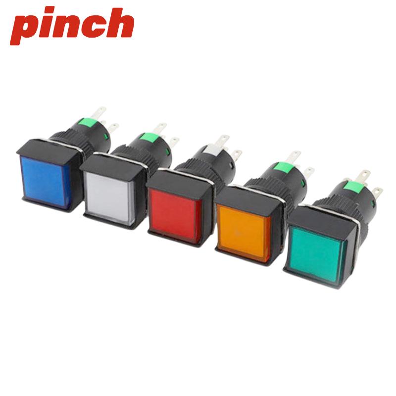 16mm Square Push Button Switch, Momentary/Latching, 3/5 Pins, 12/24V, With/Without Light (Model: LA16-11FZ)