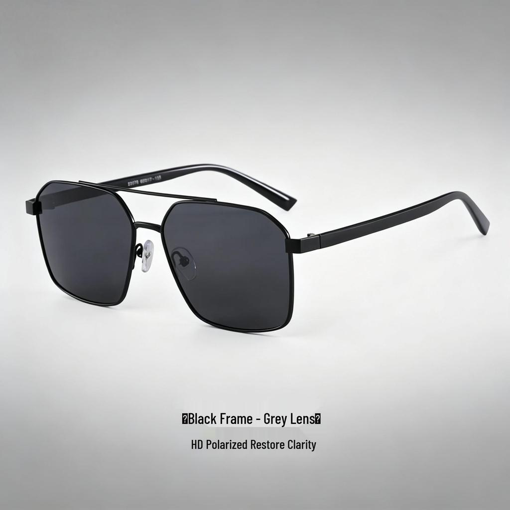 Men's High-End Polarized Double Bridge Metal Sunglasses for Fishing & Driving Sun Protection