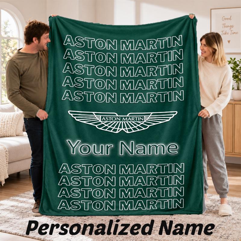 Aston Martin Personalized Flannel Blanket Custom Name Text Soft Throw Blanket Home Decor