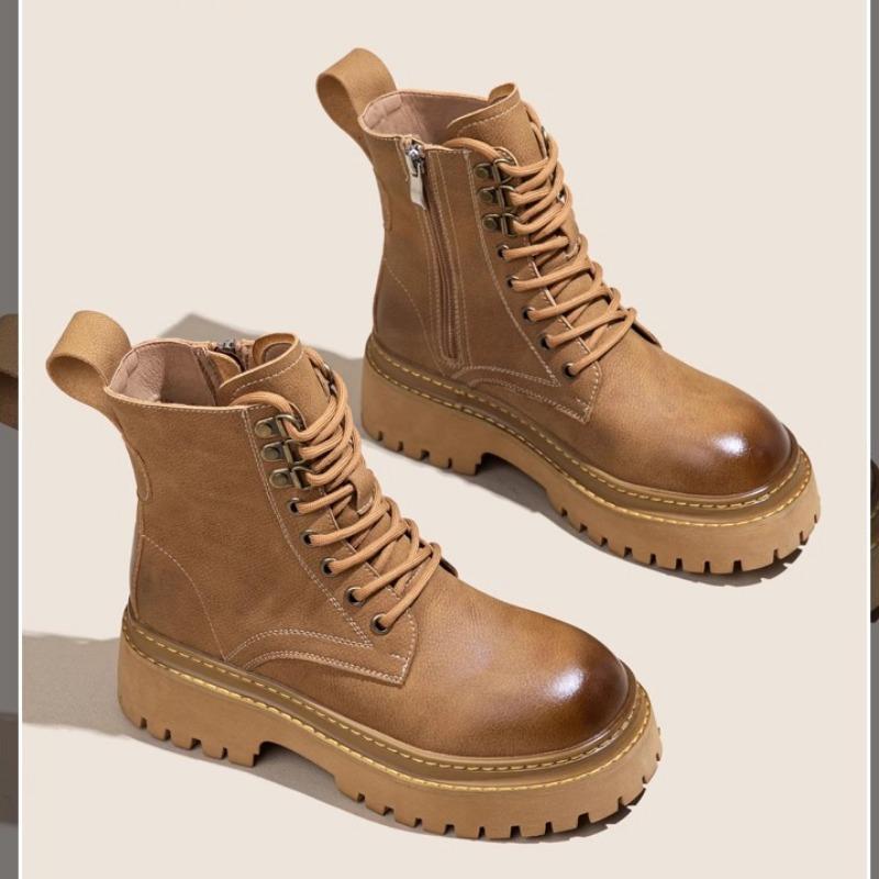 Women's Shoes 2024 Brand Side Zipper Women's Boots Fashion Cross Lacing Office and Career New Round Toe Rivet Mid-Calf Boots