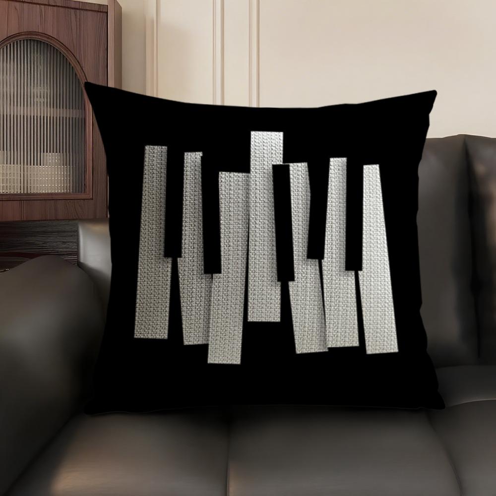 Music Piano Keyboard Cushion Cover Natural Linen Organic Fabric DoubleSided Printing Sofa Home Decor Breathable
