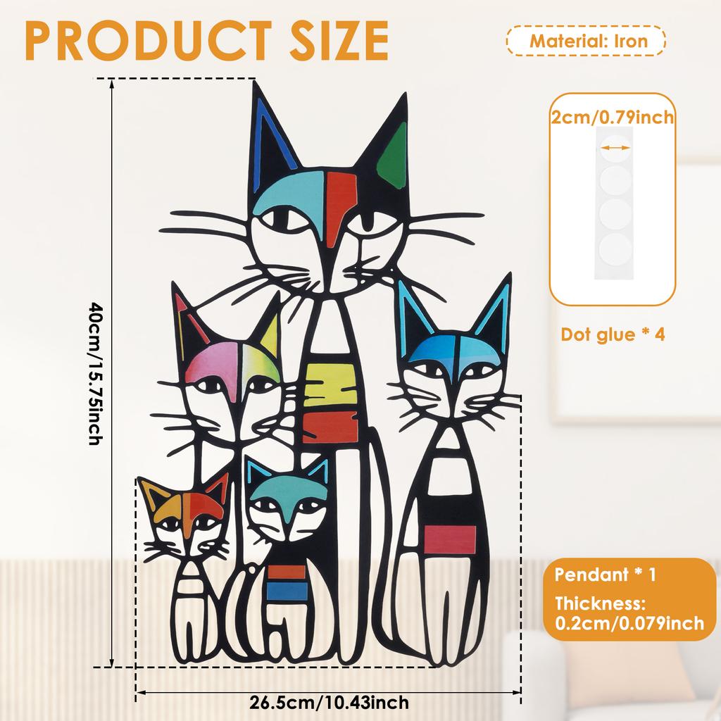 Cat Wall Art Decor Minimalist and Colorful Metal Cat Wall Hanging Decoration Cats Themed Wall Mural for Living Room Home Decor