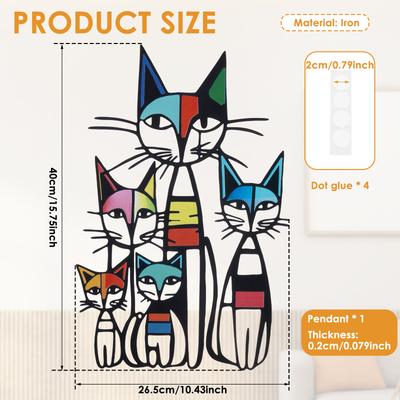 Cat Wall Art Decor Minimalist and Colorful Metal Cat Wall Hanging Decoration Cats Themed Wall Mural for Living Room Home Decor