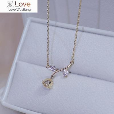 Simple Rose Flower Pendant Necklace 14K Real Gold Electroplating Sexy Women's Clavicle Necklace Fashion Korean Jewelry